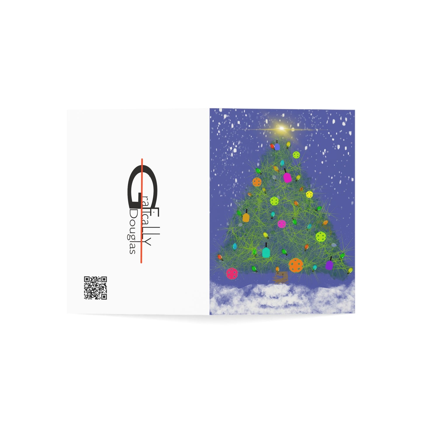 'Holiday Tree' – Pickleball Greeting Cards – 1/30/50 Pack – Artist-Made by Stephen Douglas