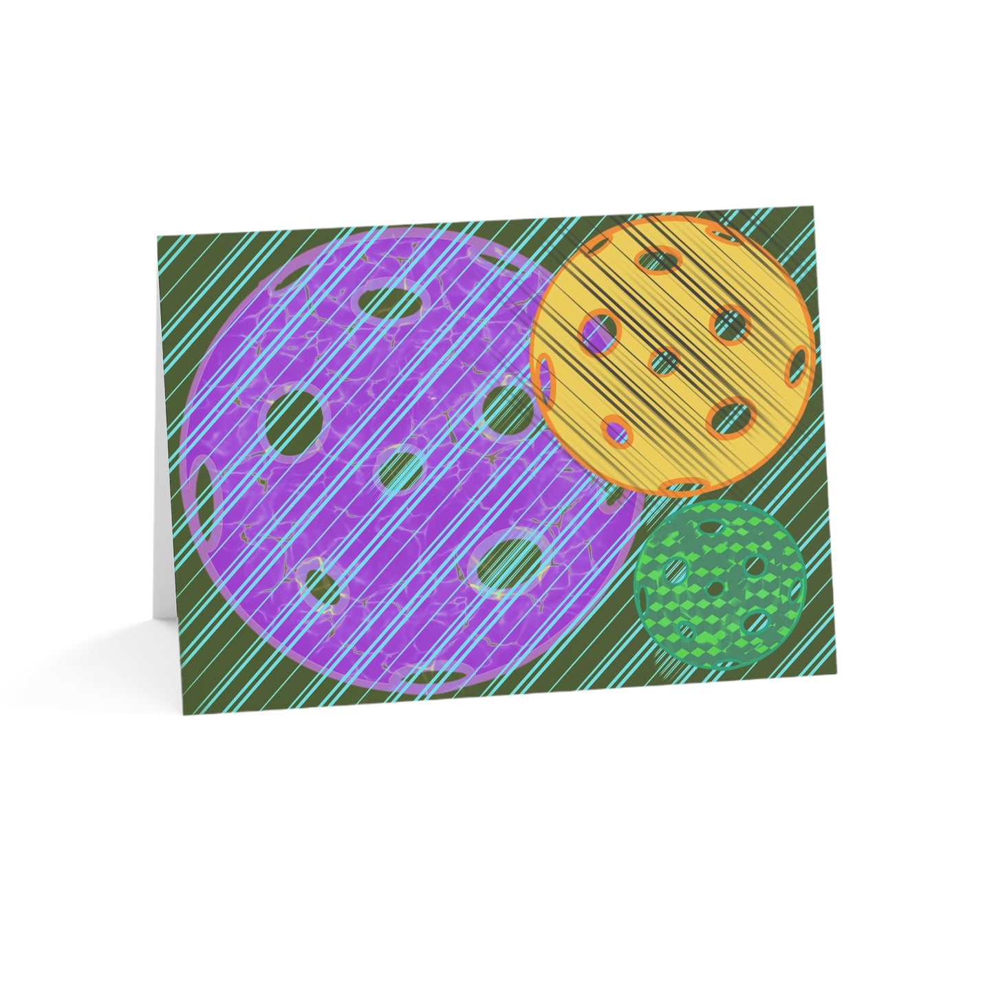 'Striped Balls' – Pickleball Greeting Cards – 1/30/50 Pack – Artist-Made by Stephen Douglas