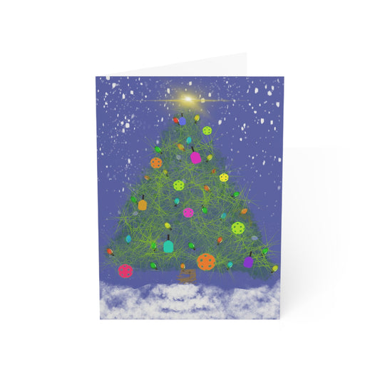 'Holiday Tree' – Pickleball Greeting Cards – 1/30/50 Pack – Artist-Made by Stephen Douglas