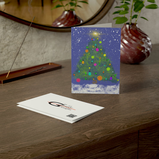 'Holiday Tree' – Pickleball Greeting Cards – 1/30/50 Pack – Artist-Made by Stephen Douglas