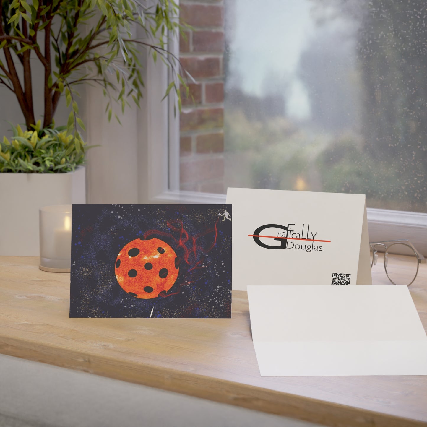 'Fire Ball' – Pickleball Greeting Cards – 1/30/50 Pack – Artist-Made by Stephen Douglas