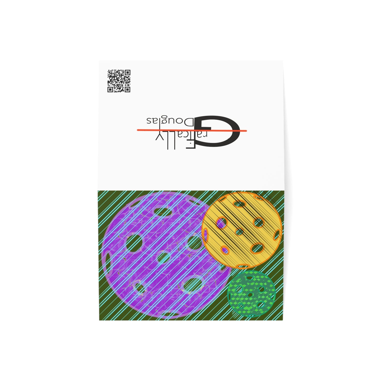 'Striped Balls' – Pickleball Greeting Cards – 1/30/50 Pack – Artist-Made by Stephen Douglas